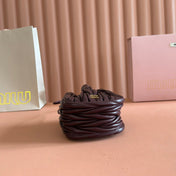 MIUMIU 26S MATELASSE POUCH BAG 16 IN DARK BROWN CALFSKIN GOLD HARDWARE