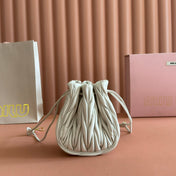 MIUMIU 26S MATELASSE POUCH BAG 16 IN WHITE CALFSKIN GOLD HARDWARE