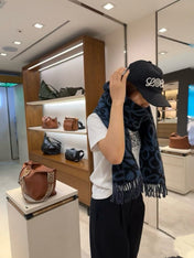 SCARF 186 CM IN COBALT BLUE MIX BLACK ALPACA AND WOOL 403824