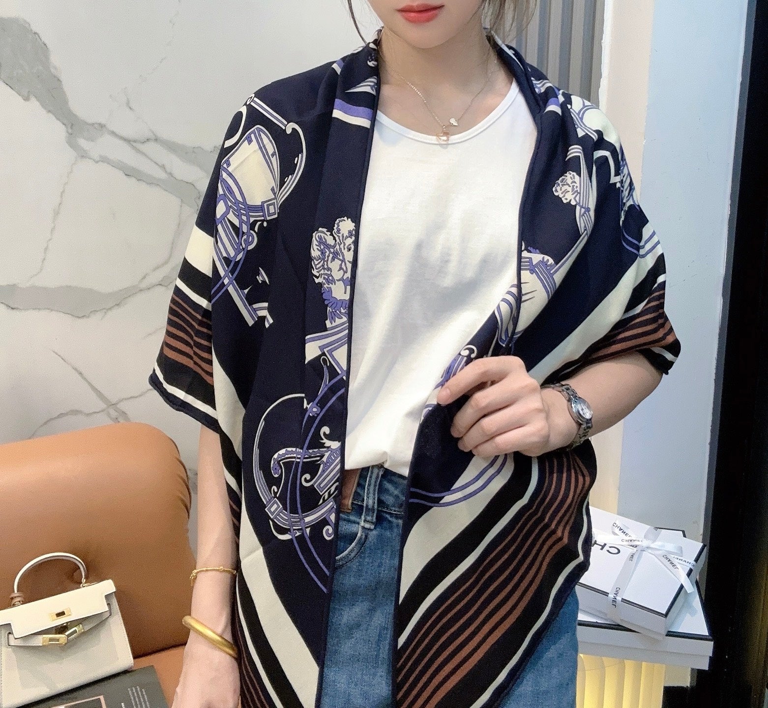 HERMES 25S SCARF 140 IN CASHMERE SILK 854528