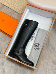 HM 25S RIDING BOOTS IN BLACK LAMBSKIN WITH SILVER HARDWARE