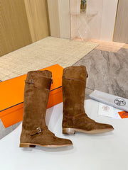 HM 25S RIDING BOOTS IN BROWN SUEDE WITH SILVER HARDWARE