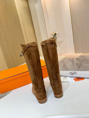 HM 25S JUMPING KNEE-HIGH BOOTS IN BROWN SUEDE WITH SILVER HARDWARE