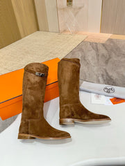 HM 25S JUMPING KNEE-HIGH BOOTS IN BROWN SUEDE WITH SILVER HARDWARE