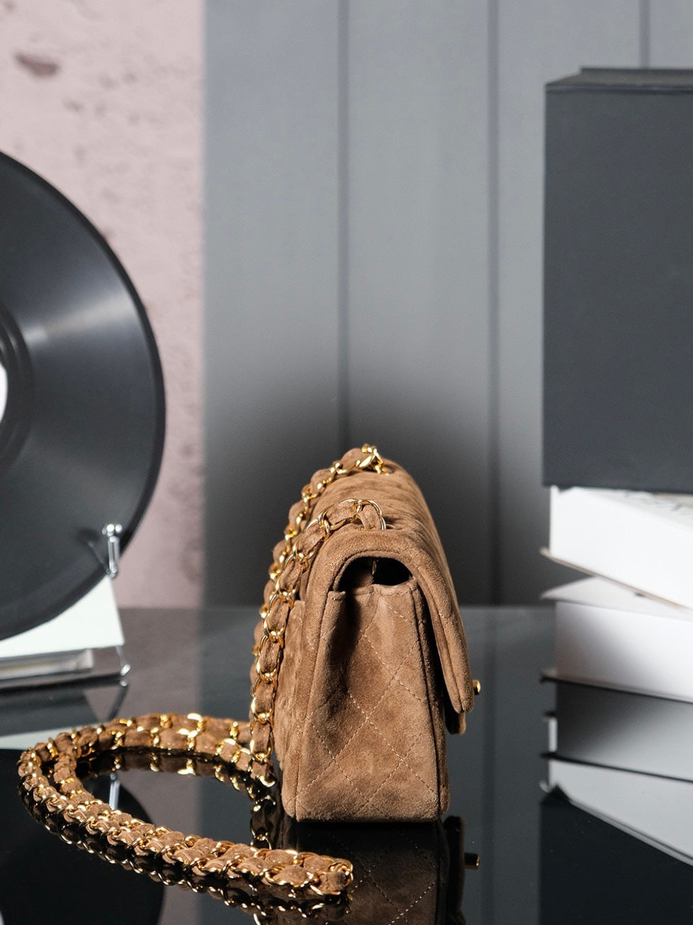 CHANEL 25S FLAP BAG 20 IN BROWN SUEDE WITH GOLD HARDWARE