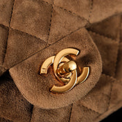 CHANEL 25S FLAP BAG 20 IN BROWN SUEDE WITH GOLD HARDWARE