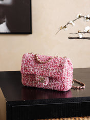 CHANEL 25S FLAP BAG 21 CM IN PINK SEQUINED TWEED WITH GOLD HARDWARE