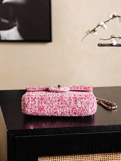 CHANEL 25S FLAP BAG 21 CM IN PINK SEQUINED TWEED WITH GOLD HARDWARE
