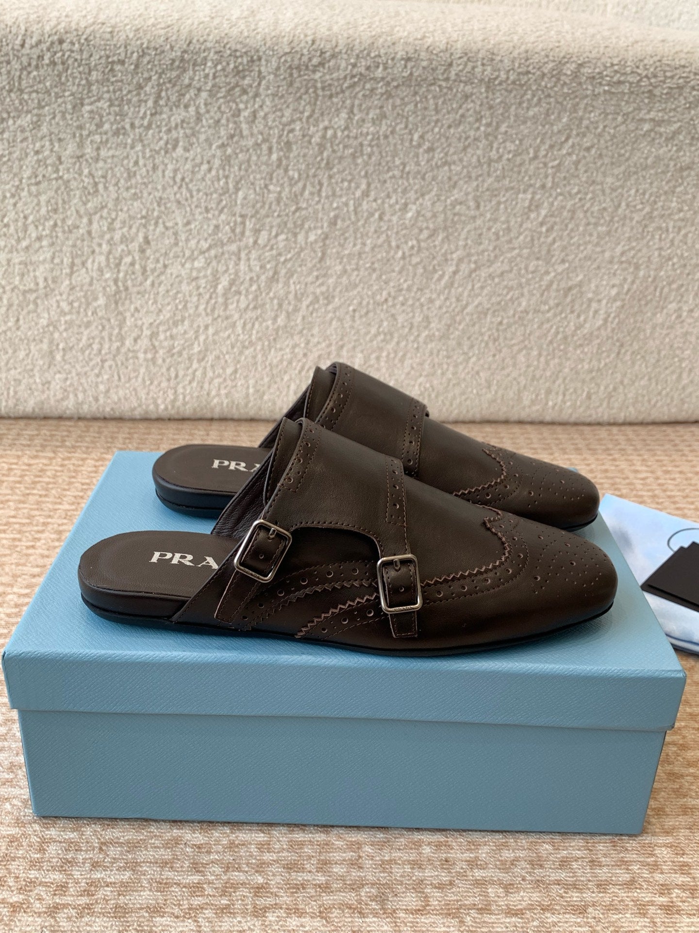 DOUBLE MONK MULES IN WALNUT BROWN CALFSKIN