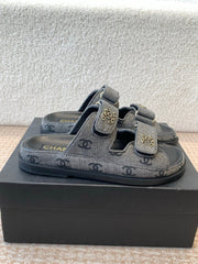DAD SANDAL IN BLACK DENIM FABRIC MULE