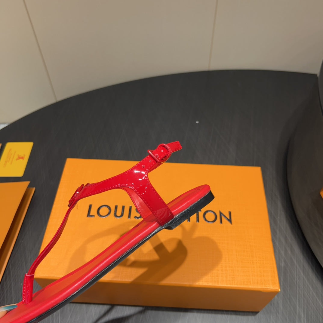 LV THONG SANDALS 25S IN RED CALFSKIN WITH RED HARDWARE