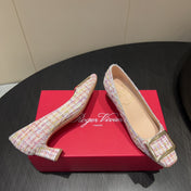 ROGER VIVIER 25S TROMPETTE SQUARE TOE HIGH HEELS 45MM IN PINK TWEED