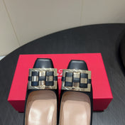 ROGER VIVIER 25S TROMPETTE SQUARE TOE HIGH HEELS 70MM IN BLACK SHINY CALFSKIN