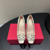 ROGER VIVIER 25S TROMPETTE SQUARE TOE HIGH HEELS 70MM IN IVORY SHINY CALFSKIN