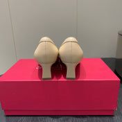 ROGER VIVIER 25S TROMPETTE SQUARE TOE HIGH HEELS 45MM IN NUDE SHINY CALFSKIN