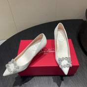 ROGER VIVIER 25S POINTED TOE HIGH HEELS 70MM IN IVORY SILK EMBELLISHED CRYSTALS