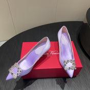ROGER VIVIER 25S POINTED TOE HIGH HEELS 70MM IN LAVENDER SILK EMBELLISHED CRYSTALS