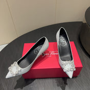 ROGER VIVIER 25S POINTED TOE HIGH HEELS 70MM IN BLING SILVER EMBELLISHED CRYSTALS