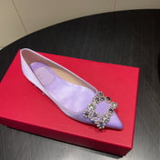 ROGER VIVIER 25S GRETE BALLET FLATS IN LAVENDER SILK WITH EMBELLISHED CRYSTALS