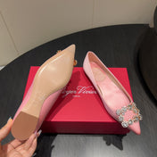 ROGER VIVIER 25S GRETE BALLET FLATS IN BABY PINK SILK WITH EMBELLISHED CRYSTALS