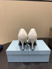 PRADA 25S POINTED TOE HIGH HEELS 85MM IN IVORY LAMBSKIN WITH TIE UP DESIGN