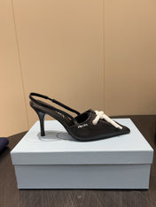 PRADA 25S POINTED TOE SLINGBACK 85MM IN BLACK LAMBSKIN WITH TIE UP DESIGN