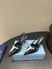 PRADA 25S POINTED TOE SLINGBACK 85MM IN BLACK LAMBSKIN WITH TIE UP DESIGN