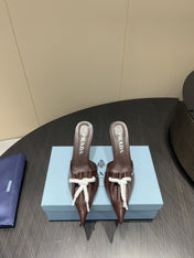 PRADA 25S BRAIDED DETAIL MULES 85MM IN DARK BROWN CALFSKIN