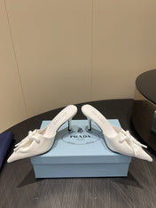 PRADA 25S BRAIDED DETAIL MULES 85MM IN WHITE CALFSKIN