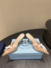 PRADA 25S BRAIDED DETAIL MULES 85MM IN BEIGE CALFSKIN