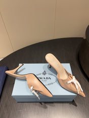 PRADA 25S BRAIDED DETAIL MULES 85MM IN BEIGE CALFSKIN