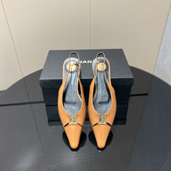 YSL SLINGBACK FLATS 25S IN MUTED ORANGE LAMBSKIN WITH GOLD HARDWARE
