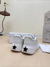 GOLD STAR PLATFORM SNEAKER IN WHITE CALFSKIN AND SUEDE