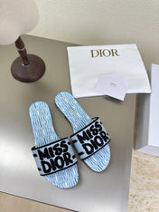 DWAY SLIDE EMBROIDERED COTTON AND POWDER BLUE MISS DIOR ALLOVER MOTIF