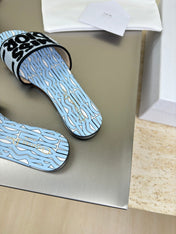 DWAY SLIDE EMBROIDERED COTTON AND POWDER BLUE MISS DIOR ALLOVER MOTIF