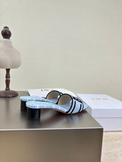 DWAY HEELED SLIDE EMBROIDERED COTTON AND LIGHT PINK MISS DIOR ALLOVER MOTIF 35 MM