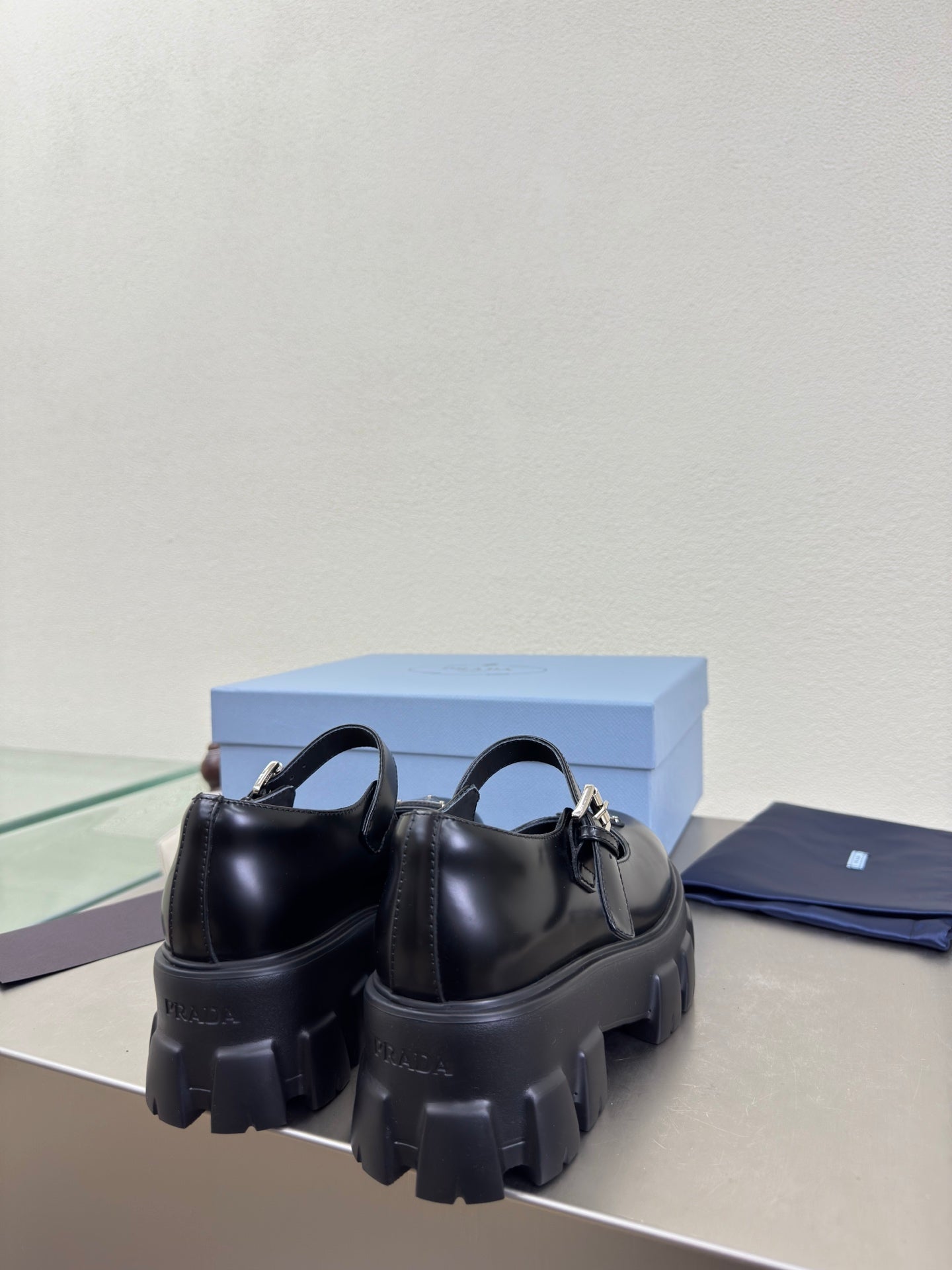 PRADA 25S PLATFORM MARY JANE SHOES IN BLACK CALFSKIN STYLE 3