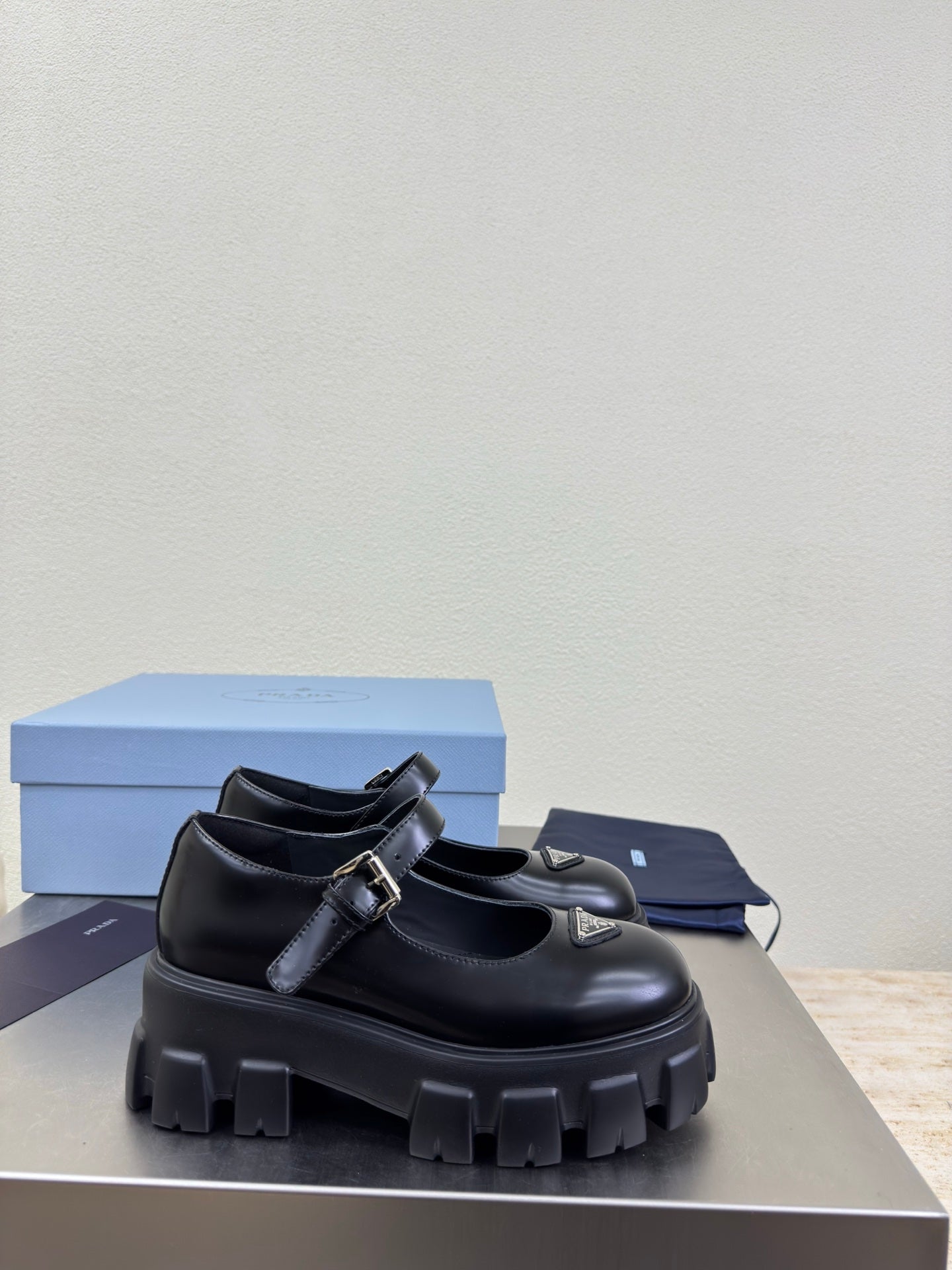 PRADA 25S PLATFORM MARY JANE SHOES IN BLACK CALFSKIN STYLE 3