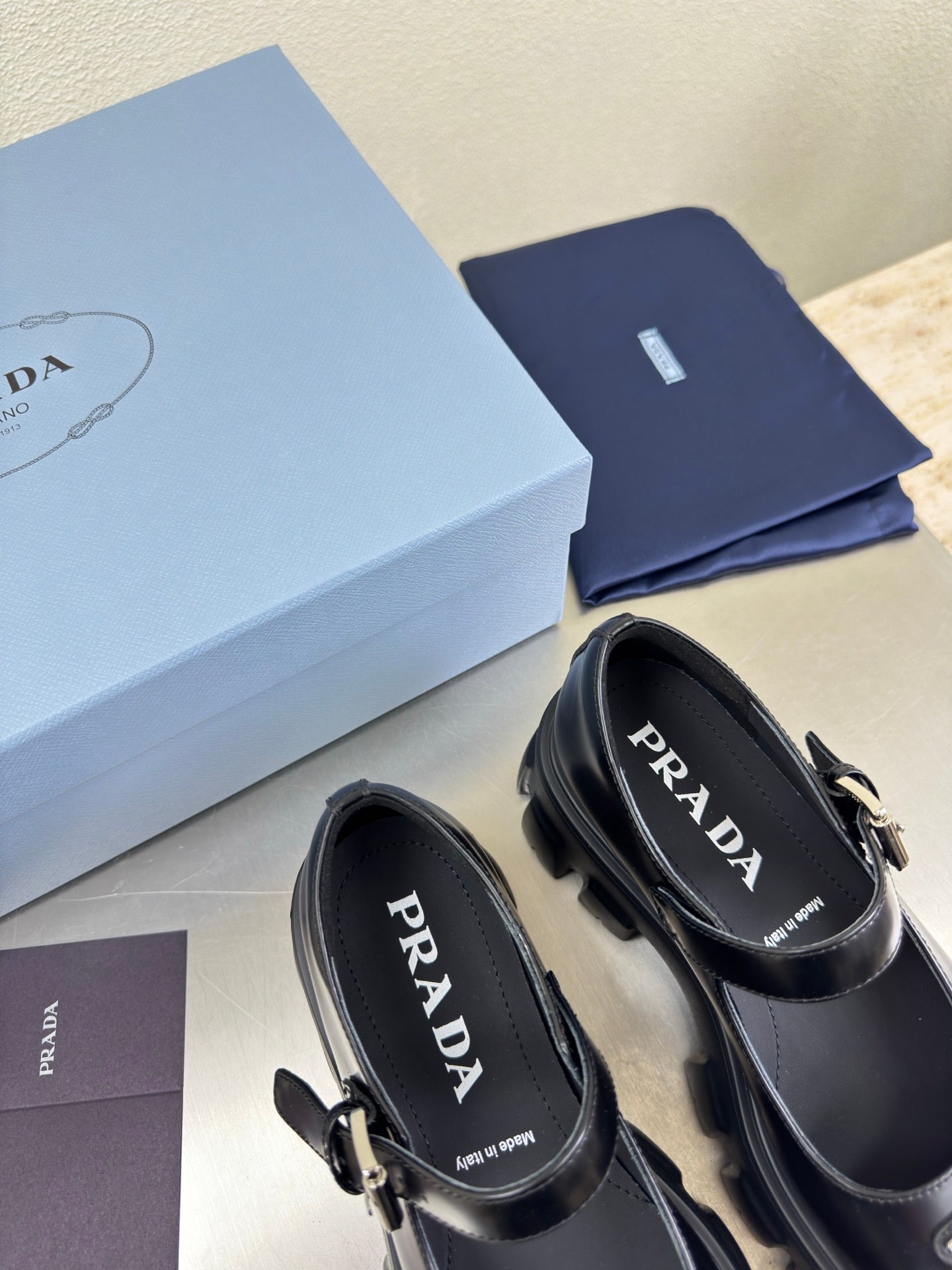 PRADA 25S PLATFORM MARY JANE SHOES IN BLACK CALFSKIN STYLE 3