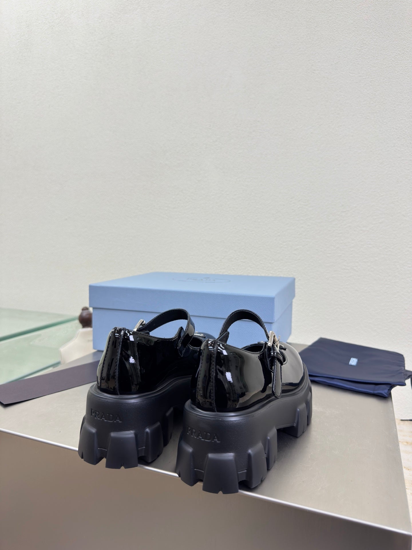 PRADA 25S PLATFORM MARY JANE SHOES IN BLACK GLOSSY CALFSKIN STYLE 2
