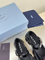 PRADA 25S PLATFORM MARY JANE SHOES IN BLACK GLOSSY CALFSKIN STYLE 2