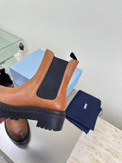 PRADA 25S PLATFORM CHELSEA BOOTS IN BROWN CALFSKIN