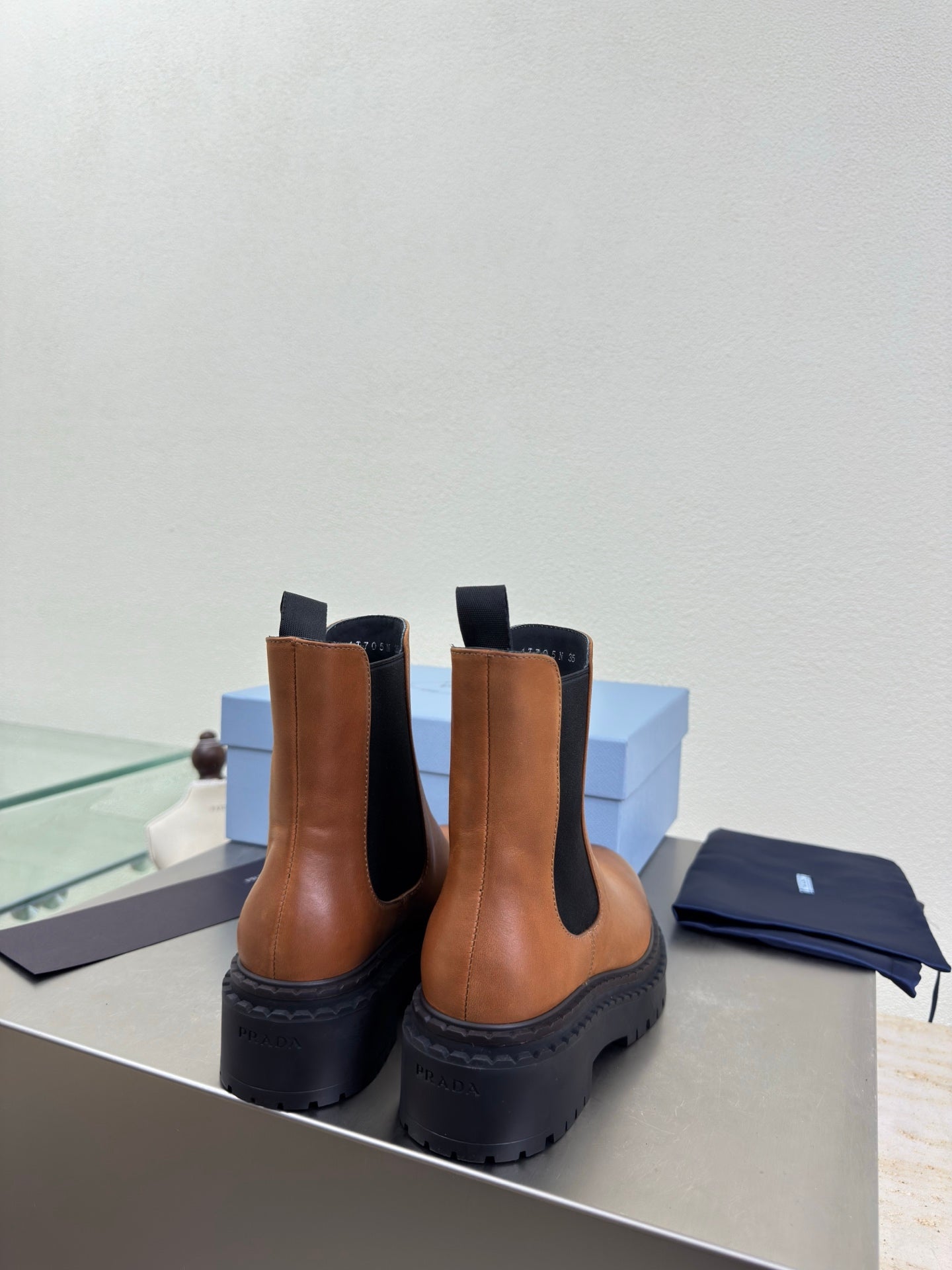 PRADA 25S PLATFORM CHELSEA BOOTS IN BROWN CALFSKIN