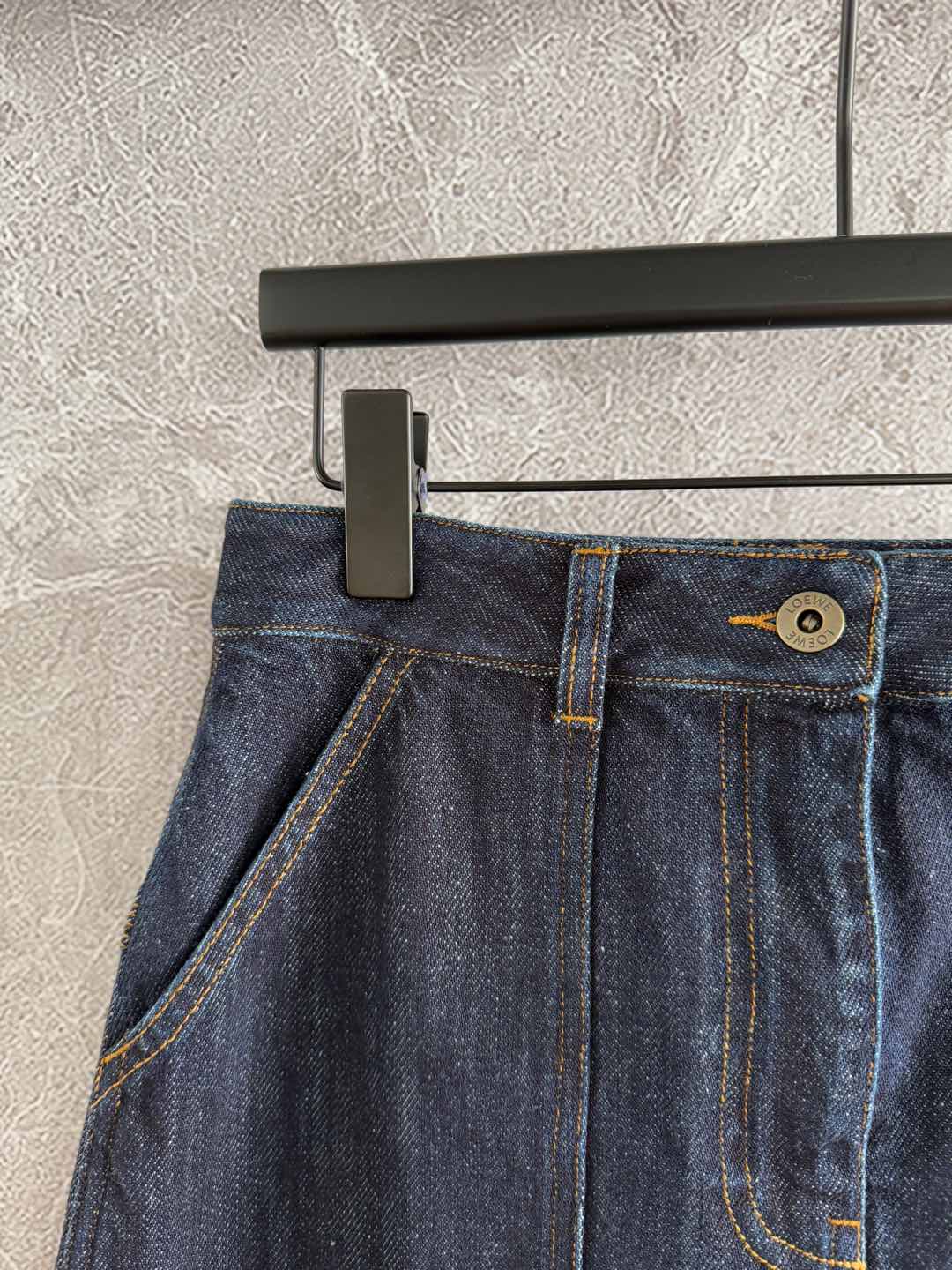 Loewe Pocket Leather Skirt Dark Blue Denim Cotton