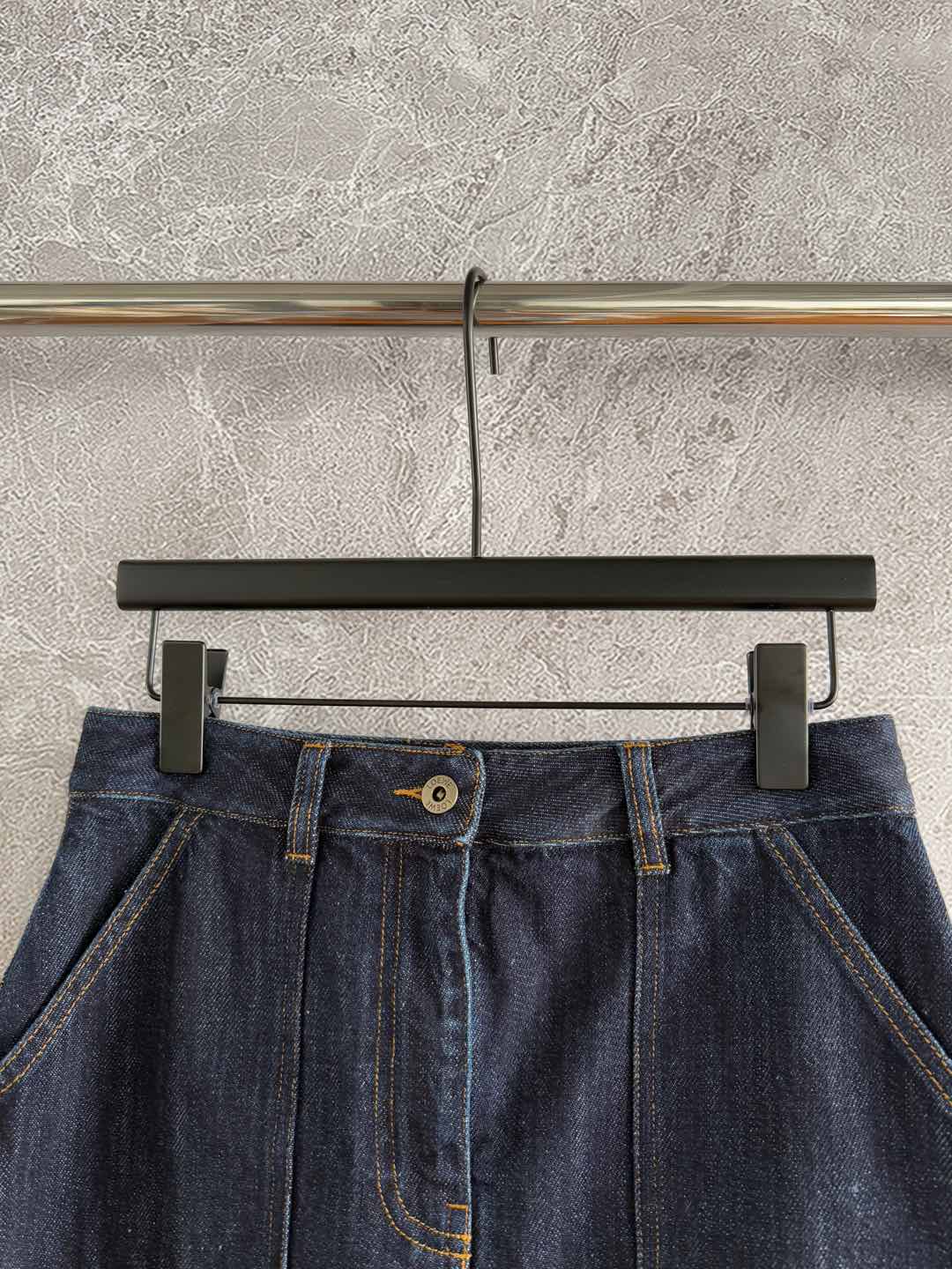Loewe Pocket Leather Skirt Dark Blue Denim Cotton