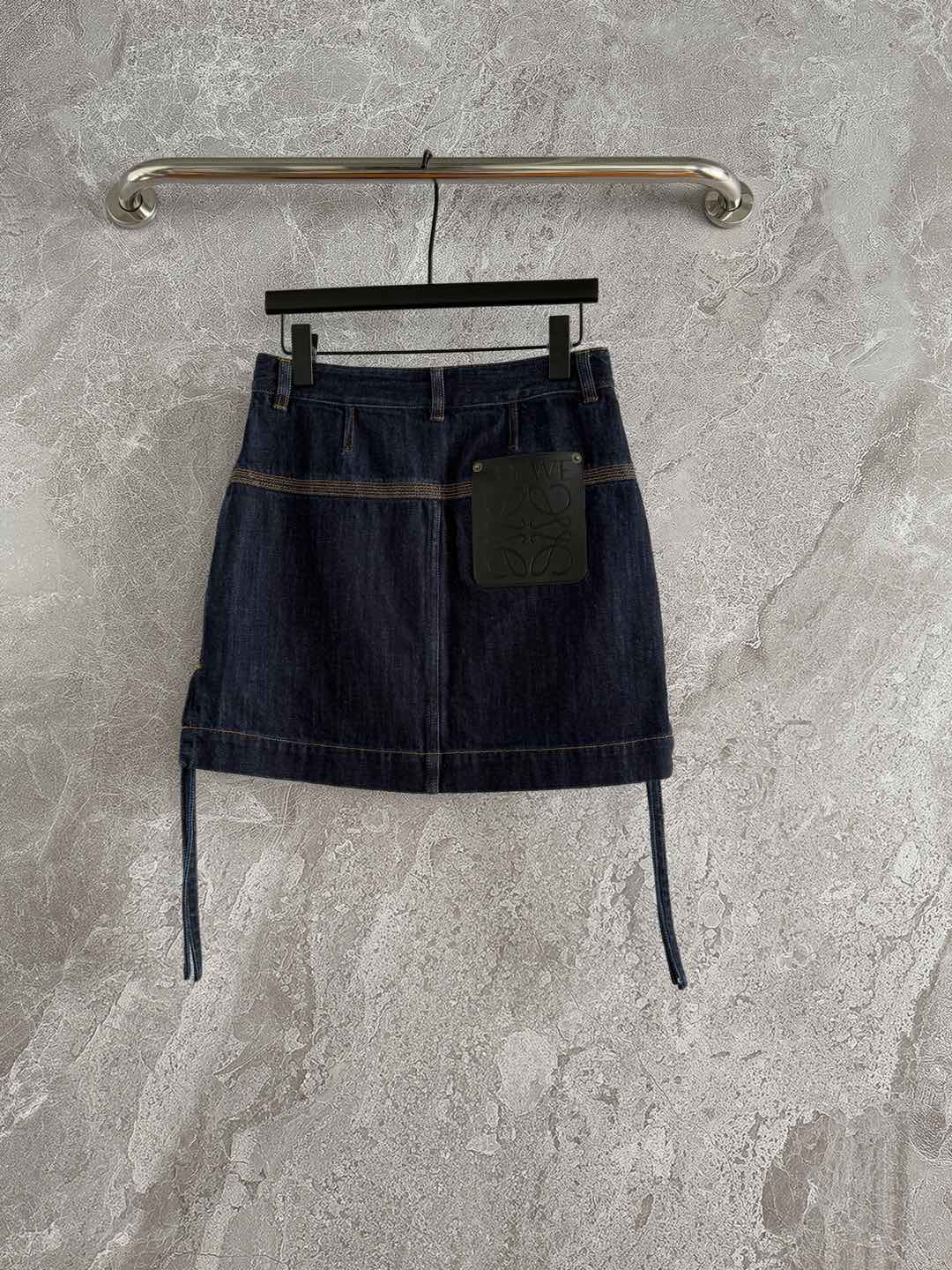 Loewe Pocket Leather Skirt Dark Blue Denim Cotton