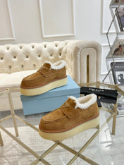 SUEDE LOAFER CAMEL WITH SHEARLING LINING