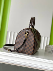 SPEEDY BANDOLIÈRE 30 IN DARK BROWN DAMIER EBENE CANVAS GOLD LOCK