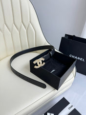 CC BELT 30MM IN BLACK SMOOTH CALFSKIN GOLD HARDWARE ATTACH RHINSTONE