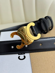 MEDIUM TRIOMPHE BELT 25MM BLACK LEATHER GOLD HARDWARE